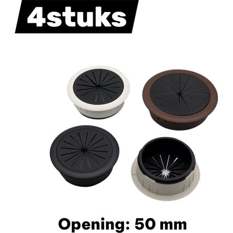 Ensemble de 4 passe câbles de bureau ronds 50 mm en plastique ABS, anneaux de gestion des câbles pour meubles, caches câbles et passe fils pour bureau et ordinateur, organiseurs de câbles, blanc, noir (1/5)