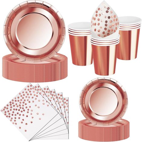 50 Pcs Rose Or Assiette Jetable Anniversaire -10 invités (1/5)
