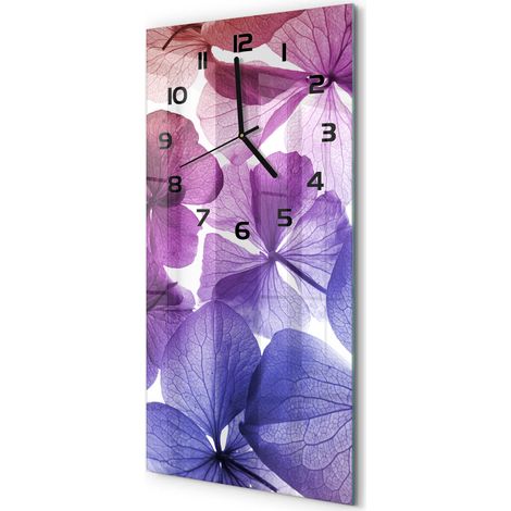 Horloge Murale Rectangulaire Verticale Lecture Facile Verre Moderne Fleurs violettes 30x60 cm (1/5)