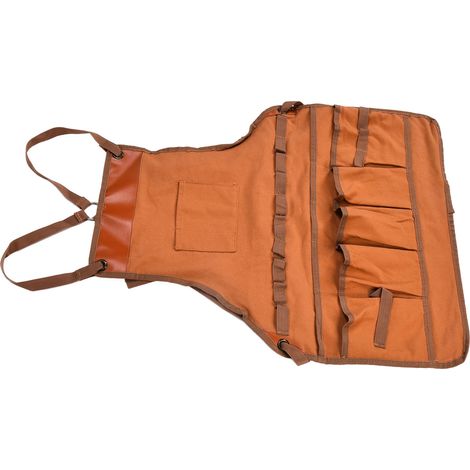 Tablier multifonctionnel en toile pour l'extérieur, idéal pour le camping, le barbecue, comme vêtement de protection, la pâtisserie, le jardinage et le travail du bois. (1/5)