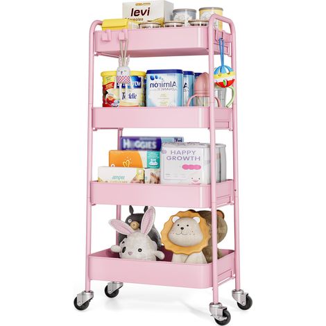Chariot de rangement en métal à 4 niveaux sur roulettes, pour livres de beauté, thé, art du thé, pour la maison, la salle de bain, la cuisine, le linge, pas besoin de vis, chariot utilitaire