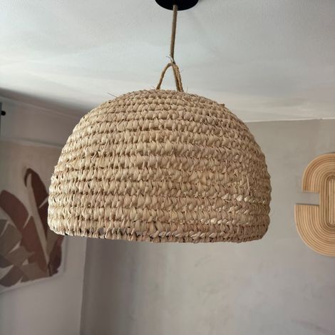 Abat-jour en palmier tressé 'Doum' du Maroc – Forme coupole – Diamètre 40/50 cm – Hauteur 30/35 cm – Pour intérieur et extérieur (1/5)