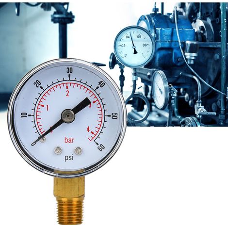 Manomètre mécanique à raccord inférieur 1/8 pouce BSPT pour air, huile et eau (0-60 psi 0-4 bar) (1/5)