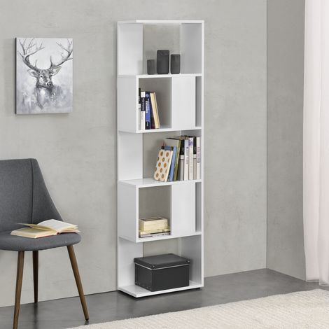 Libreria a 5 Ripiani 159 x 45 x 23,5 cm Scaffale in Design Moderno Mobile Portaoggetti per Soggiorno - Bianco (1/5)