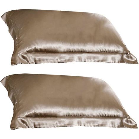 Taie d'oreiller en Soie Dorée Double Face, Lot, Tissu Carré Lisse et Doux, pour Préserver Cheveux et Peau (1/5)