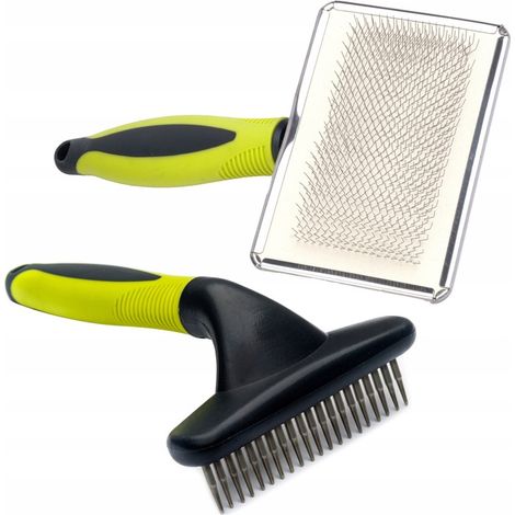Ensemble peigne + brosse pour chiens à poils longs