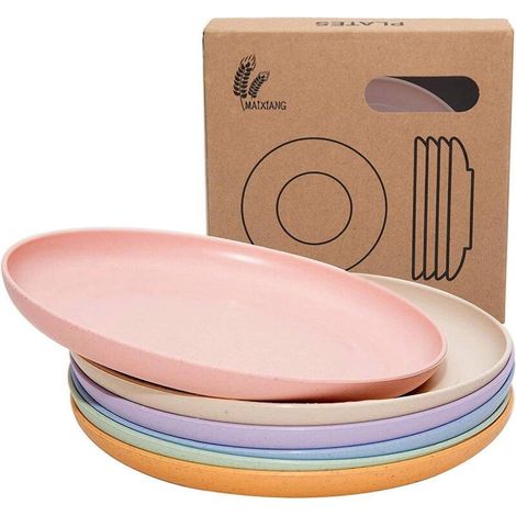 Lot de 12 assiettes rondes en paille de blé 15 cm – Incassables et légères – Biodégradables – Assortiment multicolore (1/5)