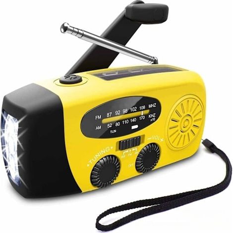 Filiyano – lampe torche – Radio d'urgence jaune avec cellules solaires, radio à manivelle avec lampe torche, batterie externe 2000 MAH, radio météo (1/5)