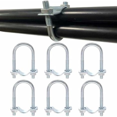 6 colliers de serrage en U zingués pour tubes doubles de 32 mm, armature d'auvent, serre (1/5)