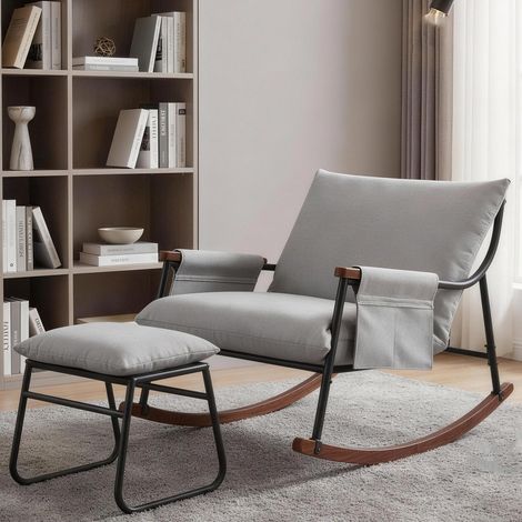 Fauteuil Relax Jardin avec Repose-Pieds Gris Clair – Fauteuil Salon Assise Large Coussin Épais
