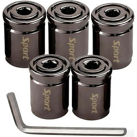 5 Pièces Bouchon de Valve Pneu Voiture Antivol, Capuchon de Valve Voiture Universel en Aluminium, Bouchon de Valve Auto Rechange, Antipoussière avec Clé pour Voitures, VUS, Camions, Motos (1/5)