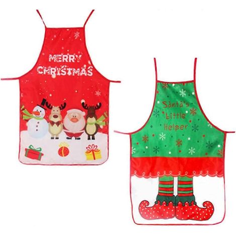 Tabliers de Noël lutin Père Noël bonhomme de neige renne tablier de cuisine de fête tablier bavoir costume de Noël, 50x70cm (2 pièces) (1/5)