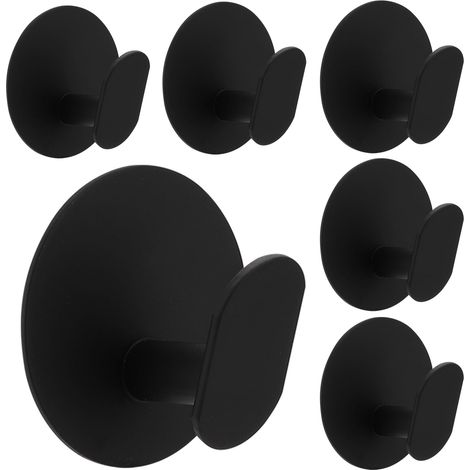 6 Crochets Muraux Ronds Adhésifs Sans Percage - Porte-Manteau Acier Inoxydable pour Serviette, Torchon de Cuisine, Salle de Bain - Noir
