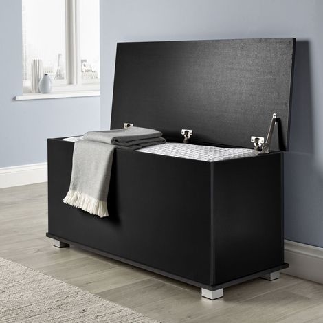 Ottoman Storage Chest Black Toy Chest Bedding or Blanket Box Large  Wooden New