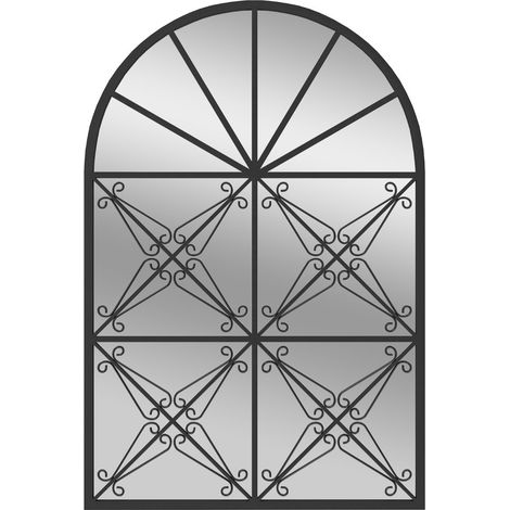 Specchio decorativo ad arco 58 x 87 cm elegante illusione di spazio installazione sicura metallo nero 200012883