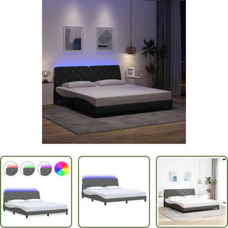 LED-Leuchten - Bettgestell mit LED ohne Matratze Dunkelgrau 180x200 cm Stoff (1/5)