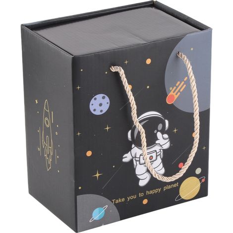 Mug astronaute mignon et original de 400 ml avec poignée ergonomique, en céramique, couvercle et cuillère inclus, bleu clair.