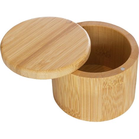 con coperchio girevole – Scatola porta spezie in bambù, contenitore da cucina con chiusura magnetica – Perfetto per sale marino, spezie ed erbe aromatiche