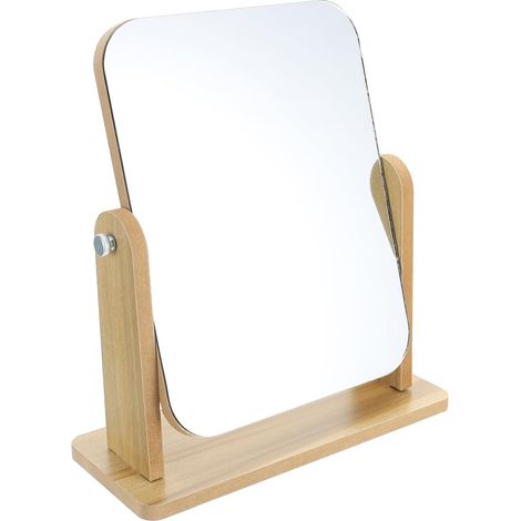 Miroir de Maquillage de Table Pivotant à 360°, Miroir Carré en Verre sur Support en Bois pour Salle de Bain Et Chambre à Coucher (1/5)