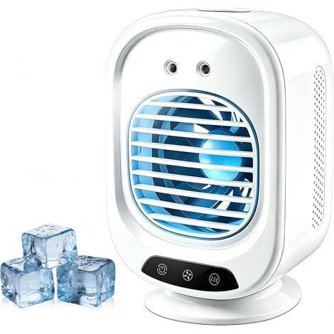 Mini climatiseur portable, ventilateur de refroidissement de 280 ml avec 3 niveaux de brume de glace et technologie silencieuse 4D, rechargeable de type C, refroidissement rapide en 3 secondes pour (1/5)