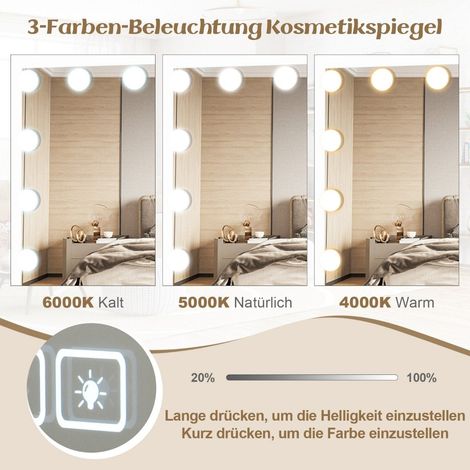 Specchio hollywood con illuminazione porta di ricarica usb e altoparlante bluetooth specchio cosmetico per camera da letto 58 x 46 cm bianco 88323