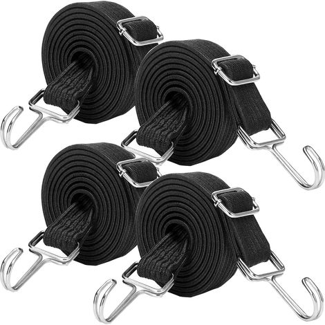 Sangles élastiques réglables avec crochets, lot de 4, 2 m, élastiques longs et résistants, avec crochets pour moto, noir (1/5)