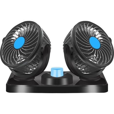 Ventilateur de voiture à double tête 12V – Rotation 360° – 2 vitesses – Faible consommation d'énergie – Prise allume-cigare - 12VDC (1/5)