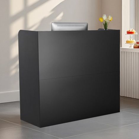 Comptoir de Réception 120x48x110 cm, Banque d'Accueil Rectangulaire, Meuble de Réception avec Tiroir Verrouillable et Armoire de Rangement, pour Caisse, Hall, Salon de Beauté et Bureau, Noir (1/3)