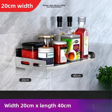 (C) Étagère de rangement de cuisine, étagère murale monobloc en acier inoxydable, cloison, rangement mural (1/5)