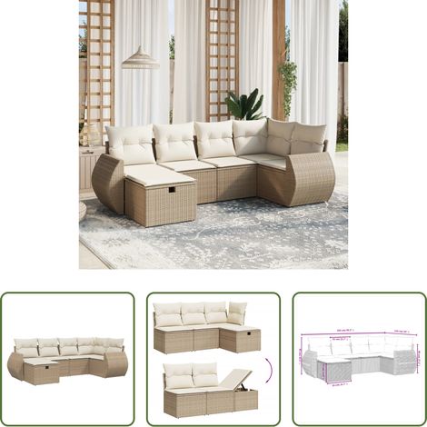 Gartensessel - 6-tlg. Garten-Sofagarnitur mit Kissen Beige Poly Rattan (1/5)