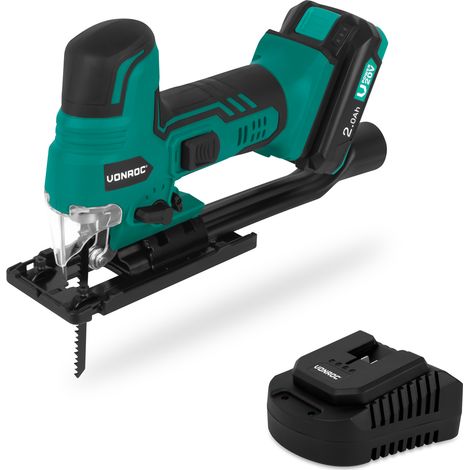 Stichsäge 20V - Ergonomischer Handgriff - Drehzahl und Sägewinkel einstellbar - Inkl. 2.0Ah Akku und Schnellladegerät - 2 Sägeblätter