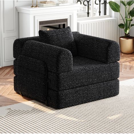 Sofá cama de 1 plaza 94 x 91,4 x 69,8 cm negro con almacenaje en reposabrazos MEUBLIV (1/5)