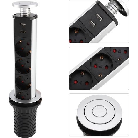 Prise de bureau rétractable USB, sortie électrique encastrable pour plan de travail, 250V EU
