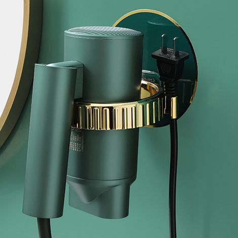 Support mural pour sèche-cheveux, installation sans perçage, multifonction, taille universelle, grande capacité de charge, vert foncé. (1/5)