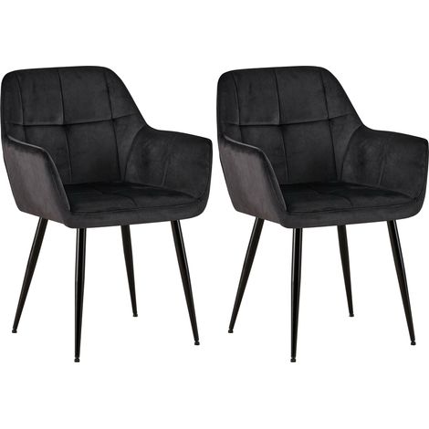 2er Set Esszimmerstuhl Emia Samt schwarz