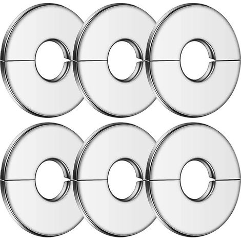 6 Pièces Cache Tuyau Radiateur Acier Inoxydable, 34mm Rosace de Robinet Argent, Cache Tuyau Plomberie, Soupape Cache Tuyau, pour Douches, Tuyaux, Robinets, Radiateurs, Conduites d'eau
