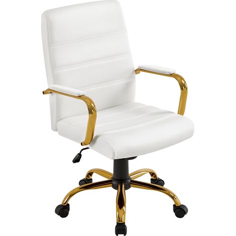 Homevive Silla de Oficina Silla de Trabajo Respaldo para Oficina Silla de Escritorio Giratoria Altura Ajutable Blanco y Oro