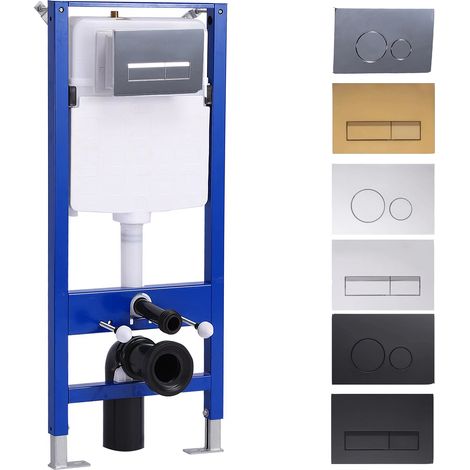 HOROW Soporte para inodoro de pared, 114 cm de altura, Con tanque y Blanco panel de descarga, Botón redondo-Panel de descarga en diferentes colores