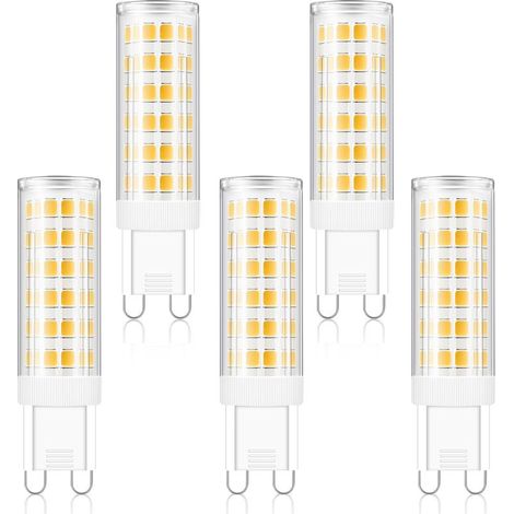 Ampoules LED G9 7W, blanc chaud 3000K, 700 lumens, AC 220-240V, ampoules à économie d'énergie, paquet de 5. (1/5)