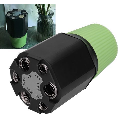 Hucha de coche de 2 niveles para monedas y billetes, organizador negro y verde para guardar los ahorros en el coche. (1/5)