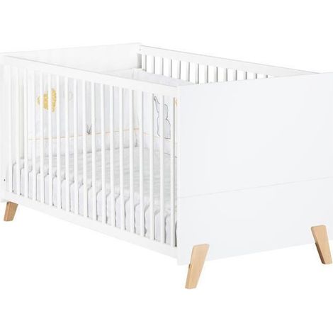 Les Tendances – Lit évolutif 140x70 – Couchage 140x70cm – Sommier réglable 3 positions – 2 galeries en hêtre laquées blanc