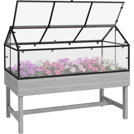 Outsunny Raised Garden Bed with Polycarbonate Panel, Distressed Grey (1/5)