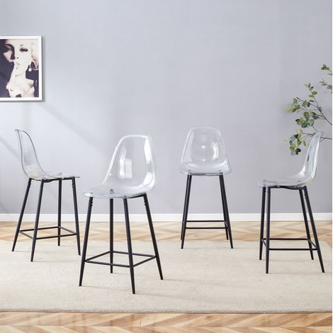 Sgabelli da bar trasparenti, set da 4, struttura in metallo nero, design moderno HAVRYA (1/5)