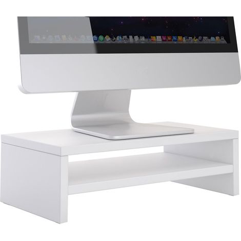 Idimex – Support d'écran DISPLAY blanc – Panneau de particules mélaminé – Dimensions 39x5x23 cm – Charge max 15 kg – Patins anti-rayures