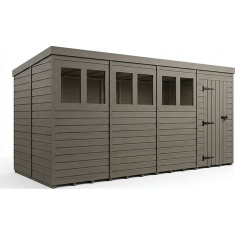 16ft x 9ft Composite Pent Garden Shed Single Door With Windows - Composite - L488 x W274 x H210 cm - Grey