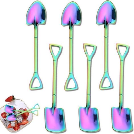 6 cuillères en acier inoxydable, pelle créative en forme de pelle, cuillère rouge, cuillère à pastèque, thé au lait, café(coloré) (1/5)