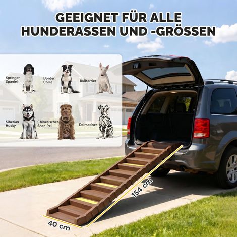 Hunderampe Auto klappbar Hundetreppe mit 10 Stufen Rutschfester Oberfläche, 154x40cm ür mittelgröße Hunde bis 68kg (1/5)