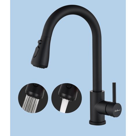 Robinet Cuisine Mitigeur Douchette avec 2 Modes de Pulvérisation Pivotant à 360° d'Évier à Arc Élevé Pulvérisateur Escamotable Froid (1/5)