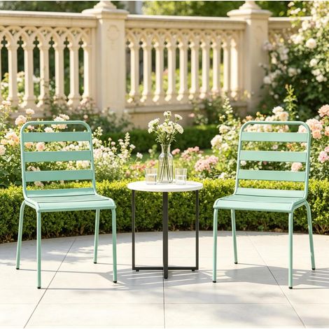 Lot de 2 chaises de jardin empilables 46x58x78 cm en acier vert, gain de place pour balcon – MEUBLIV (1/5)