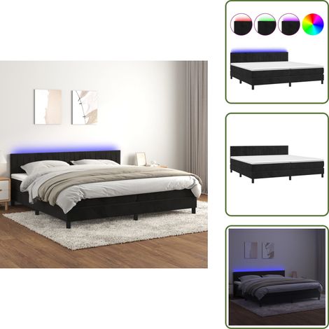 Sommier à lattes de lit avec matelas et LED Noir 200x200 cm - Lit Plateforme - Lit Design - Lit Capitonné - Lit Velours - Lit Avec Rangement (1/5)